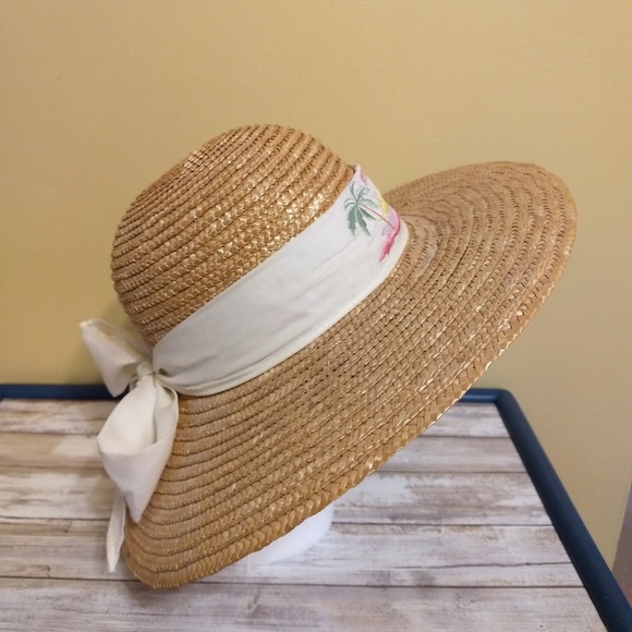 Key Largo embroidery bandana straw beach hat EUC - Picture 4 of 6